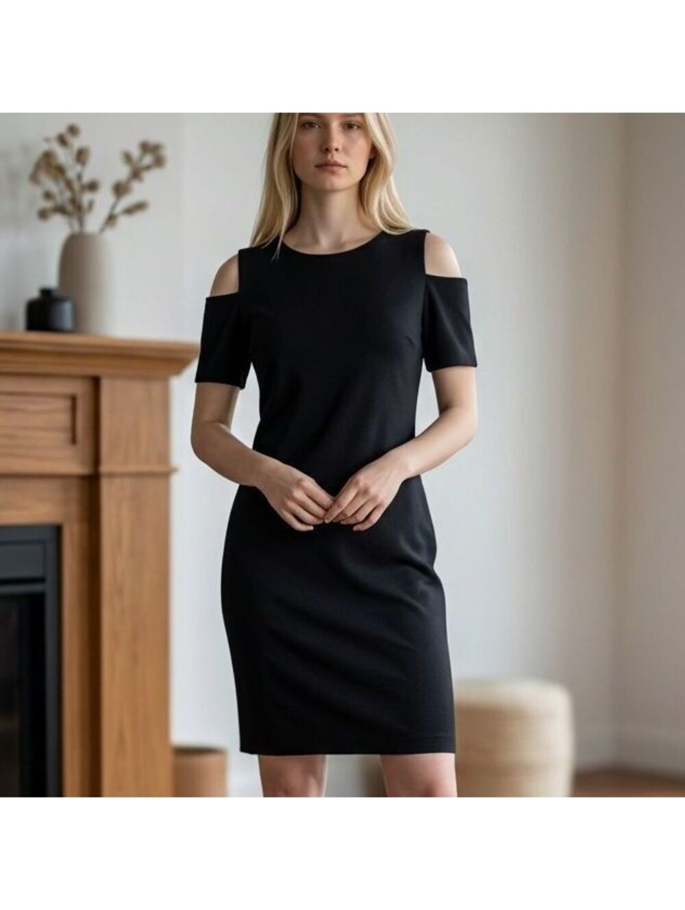 Tommy Hilfiger Black Cutout Shoulder Shift Dress Sz 10 Back Zipper LIned Darted